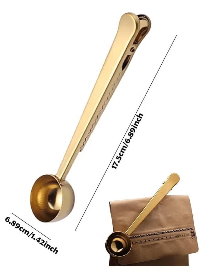 2PCS Coffee Scoop Clip Stainless Steel Tablespoon Coffee Spoon With long handle Multifunction Sealing Bag Clip For Tea, Coffee, Protein Powder, Instant Drinks, Kitchen Tools（gold） - Image 2